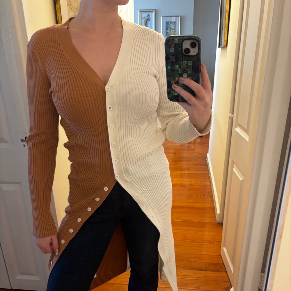 Lea & Viola Two-Tone White and Brown Sweater Dress